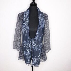 Alberto Makali blue gray floral open knit tie front cardigan / jacket size Small